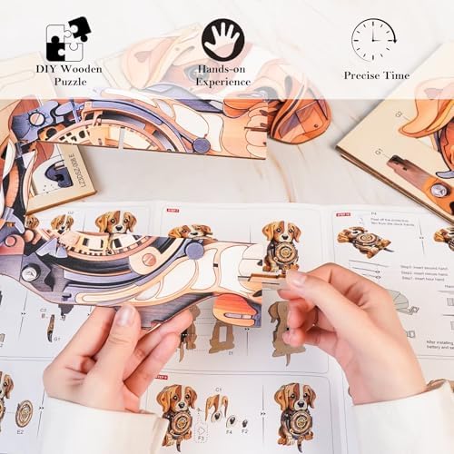 3D Puzzles for Adults, Dog Wall Clock 3D Wooden Puzzles Clock Kits for DIY Birthday Gift for Women Men Home Decor Holiday Christmas - Image 4