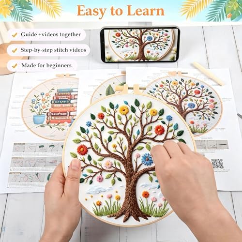 FEIYUENO 3 Sets Embroidery Stitch Kit for Beginners Adults (Tree Book) - Image 4
