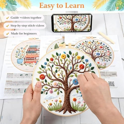 FEIYUENO 3 Sets Embroidery Stitch Kit for Beginners Adults (Tree Book) - Image 4