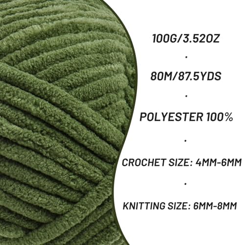 Chenille Yarn for Crocheting Size 5 Bulky Yarn 3 Army Green - Image 2