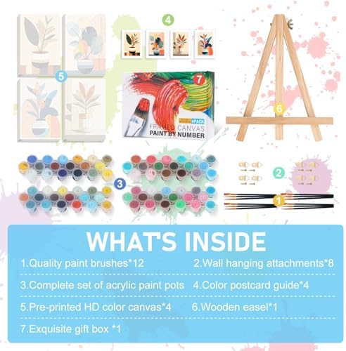 4 Pack Framed Paint by Numbers Kit for Adults with Wooden Easel, 8x12 Inch - Image 6