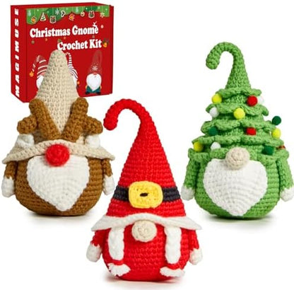 MAGIMUSE Christmas Crochet Kit for Beginners, Crochet Starter Kits for Adults Amigurumi Craft Knitting Crochet Animals Kits with Step-by-Step Video Tutorials, 3 Pack Gnome (40%+ Yarn) by MAGIMUSE