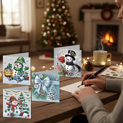 jinglinhh 12pcs Diamond Art Painting Christmas Scarf Snowman Greeting Cards with Envelopes, DIY Card Making Kits for Adults, Diamond Art Christmas Cards for Holiday Gifts - Image 4