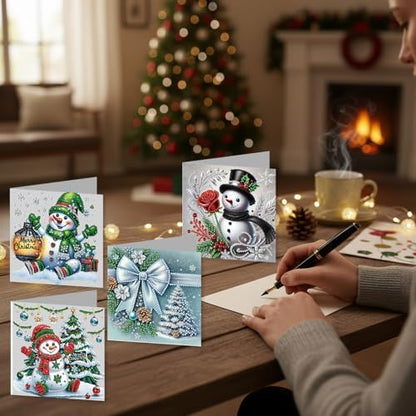 jinglinhh 12pcs Diamond Art Painting Christmas Scarf Snowman Greeting Cards with Envelopes, DIY Card Making Kits for Adults, Diamond Art Christmas Cards for Holiday Gifts - Image 4