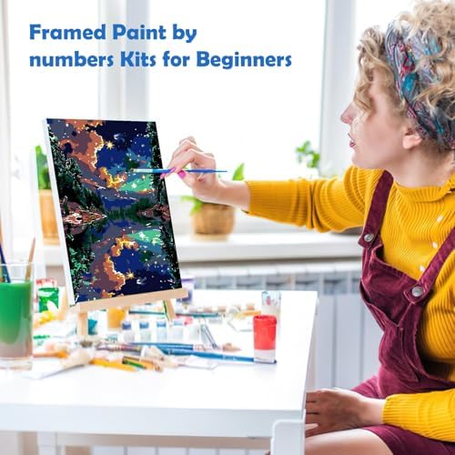 MOGTAA Starry Sky Paint by Numbers Kit for Adults Beginners with Frame, Lake and Mountains Adult Paint by Number Kits on Canvas with Easel, Easy DIY Oil Painting Kits for Home Decor, 8x12in - Image 4