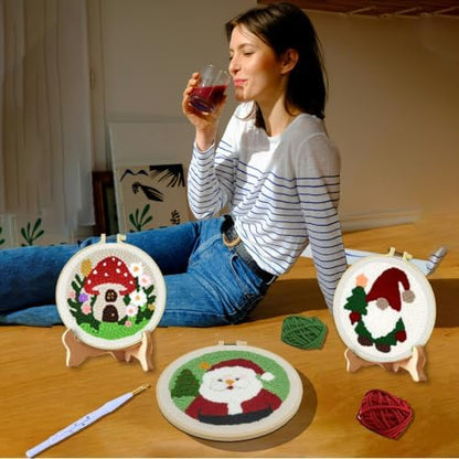 HYINUS DIY Punch Needle Kit for Beginners, All-in-One Embroidery Starter Set for Adults & Teens with Pre-Stamped Fabric, Soft Yarn & Adjustable 7.87IN Hoop for Wall Art & Home Decor Craft (Gnome) - Image 5