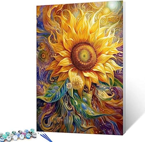 TUMOVO Sunflowers Paint By Bumbers For Adults Beginner Magical Yellow Floral DIY Numbers Acrylic Canvas Girls Bedroom Decor Painting Kits Gardern Flowers Art 16x20 Inch Gift (DIY Frame ) by TUMOVO