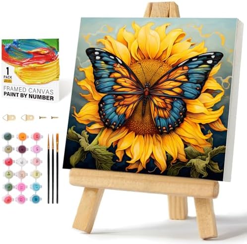 Framed Paint by Numbers Kit for Adults Beginners, Butterfly Sunflower by Offito