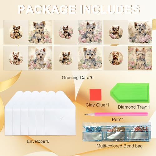 6pcs Diamond Art Painting Kit Greeting Card, Dermu 5D DIY Diamond Handmade Holiday Greeting Card with Envelope, Holiday Gift Congratulation - Image 3