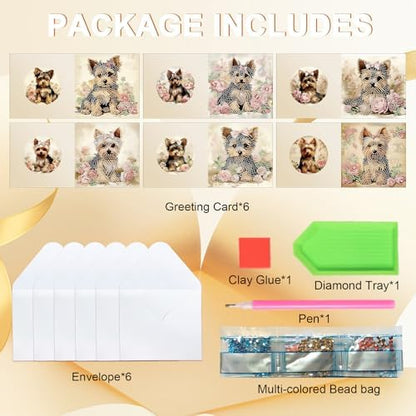 6pcs Diamond Art Painting Kit Greeting Card, Dermu 5D DIY Diamond Handmade Holiday Greeting Card with Envelope, Holiday Gift Congratulation - Image 3