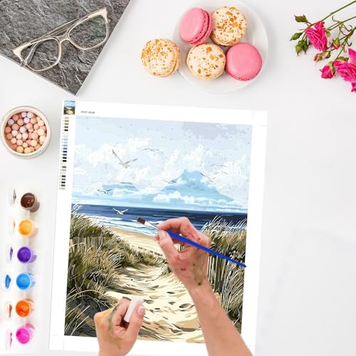 Lxmsja Sandy Beach Paint by Numbers Kit for Adults, Coastal Scene Acrylic Paint by Numbers for Adults Beginner, DIY Craft Supplies Oil Painting Kits for Home Wall Decor 16x20 inch (No Frame) - Image 2