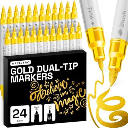 ARTISTRO 24 Gold Dual-Tip Acrylic Paint Marker Pens for Drawing by ARTISTRO