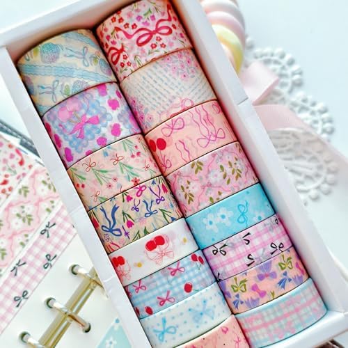 16 Rolls Vintage Washi Tape Set with Bowknot Patterns, Decorative Scrapbook Tape for Journaling Supplies, DIY Crafts and Bullet Journals by EverydayMomentsIntoCreative