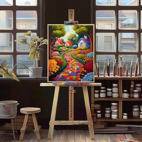 Natuyalo Paint by Numbers Kit for Adults Beginners, 16" Wx20 L Canvas Pictures Painting Acrylic Paintwork with 3 Pcs Paintbrushes, Colorful Town Landscape - Image 4