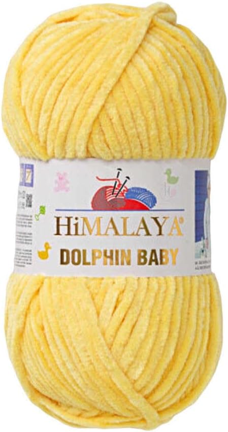 4 Skein/Pack Himalaya Dolphin Baby Chenille Yarn, Each Ball 100 gr (3.5 oz), 120 m (132 Yards), 100% Polyester, Super Bulky Baby Blanket Velvet Amigurumi Yarn, 80313 - Yellow