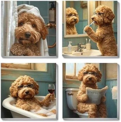Fotasmua 4 Pack Dog Paint by Numbers Kit for Adults with Frame, Funny Bathroom Dog Paint by Number for Beginners, Easy Acrylic Adult Paint by Number Kits for Home Wall Decor 8x8 Inch by Fotasmua