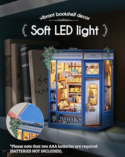 Cutefun Book Nook Kit - DIY Miniature Dollhouse Kit for Adults and Teens, Mini House Building Kit Library with LED Bookshelf Insert Decor Creative Gifts (Literature Bookstore) - Image 4