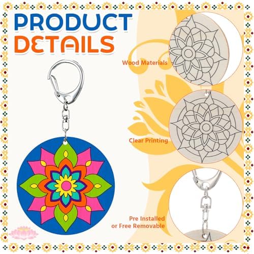 RattanView 24 Pcs Mandala Craft Color Your Own Keychains - Image 3