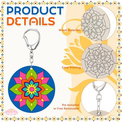 RattanView 24 Pcs Mandala Craft Color Your Own Keychains - Image 3