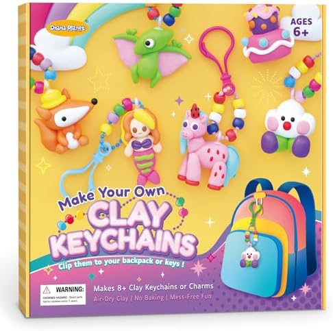 Drama Planet Clay Keychain Craft Kit for Kids, Make 8+ Keychains by DramaPlanet