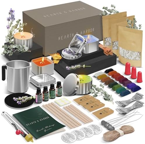 Hearth & Harbor Organic Soy Candle Making Kit for Adults, DIY Crafts, Complete Candle Making Supplies Include Natural Soy Wax, Tins, Wicks & More – Gift Idea, Perfect Home Decor – 2 Lbs by HearthHarbor