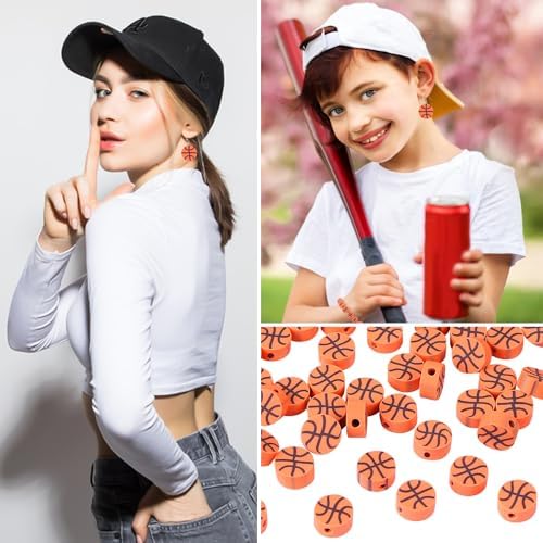 EVERMARKET 100pcs Basketball Beads Polymer Clay Basketball Beads Charms Ball Spacer DIY Sports Bead for Necklace Bracelet Handmade Jewelry Making Accessories Supplies - Image 5