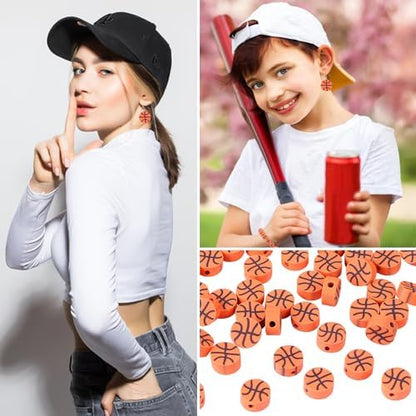 EVERMARKET 100pcs Basketball Beads Polymer Clay Basketball Beads Charms Ball Spacer DIY Sports Bead for Necklace Bracelet Handmade Jewelry Making Accessories Supplies - Image 5