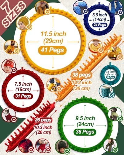 UCDRMA Premium Loom Knitting Kit 35PCS Beginners Long + Round Knitting Loom Kit with Yarn, Instructions & Pom Pom Maker, Quick Yarn Loom Set Scarf/Socks/Hat Loom Crochet Kit for Family - Image 6
