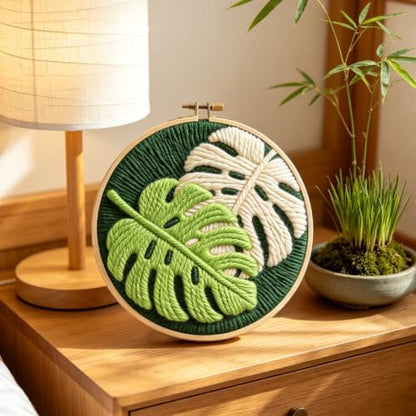 INFUNLY 2 Set Green Leaves Punch Needle Kit for Beginners Palm Leaf Punch Needle Embroidery Kits for Adults DIY Punch-Stitching Kit with Instruction Threader Needles Hoop for Wall Decor 8.7''x8.7'' - Image 6
