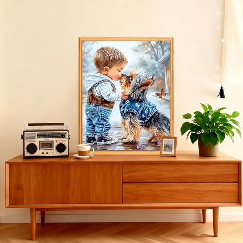 AIRDEA Boy and Dog Paint by Numbers for Adults 16x20in Cute Painting by Number Kits for Beginner Frameless Easy Acrylic Oil Painting on Canvas with Paints and Brushes - Image 2
