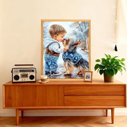 AIRDEA Boy and Dog Paint by Numbers for Adults 16x20in Cute Painting by Number Kits for Beginner Frameless Easy Acrylic Oil Painting on Canvas with Paints and Brushes - Image 2