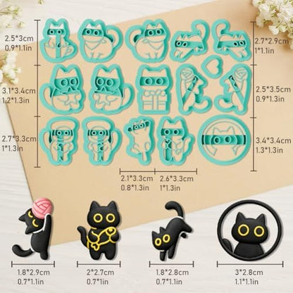 ORIGACH 16 Pcs Funny Black Cat Polymer Clay Cutters Set - Image 3