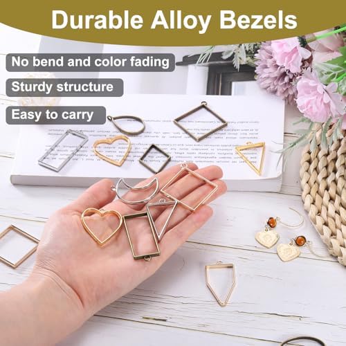 uxcell 25Pcs Alloy Open Bezel Pendants, Moon Hollow Frame Pendant Geometric Open Back Frame Pendant for Resin Jewelry Making Earrings Necklace Bracelet DIY, Rose Gold Tone - Image 4