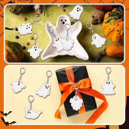 RattanView 24 Pcs Halloween Ghost Craft Keychains DIY Keychain, 12 Styles - Image 5
