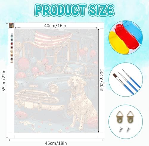 RICUVED Dog Paint by Numbers for Adults, Independence Day Paint by Numbers Kit for Adults Beginners, Flag DIY Acrylic Car Oil Painting on Canvas Easy for Gift Home Wall Decor 16x20 Inch - Image 4