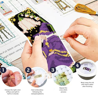 ACRNIGHEET 6PCS Cross Stitch Bookmark Kit for Beginner Fairy Tale Stamped Cross Stitch Kits Needlepoint Kit for Adults DIY Tassel Embroidery Bookmark Kits with Instructions Craft Gift 8.5"x3" 11CT - Image 4