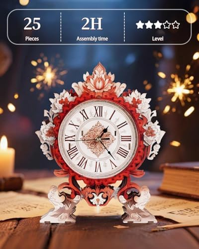 3D Puzzles for Adults-Wooden Flame Flower Clock Puzzle DIY Clock Model Kit - Image 5