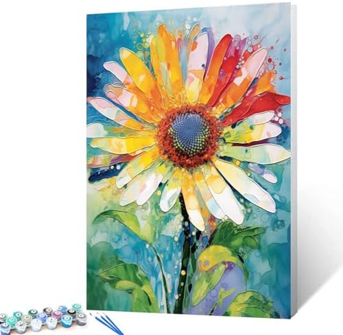 Yellow Floral Paint by Number for Adults Oil Painting for Kids,Paint by Number Blooming Plant Paint by Numbers Abstract Paint by Number Kits Graffiti Paint by Numbers for Beginner（DIY Frame） by Aihonmin