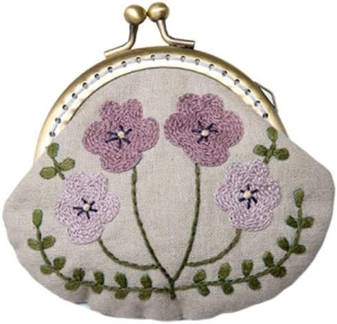 HEALLILY Embroidery Starter Kit with Round Kiss Lock Coin Purse DIY Embroidery Tools with Wool Needle and Washable Pattern for Women Girls Craft