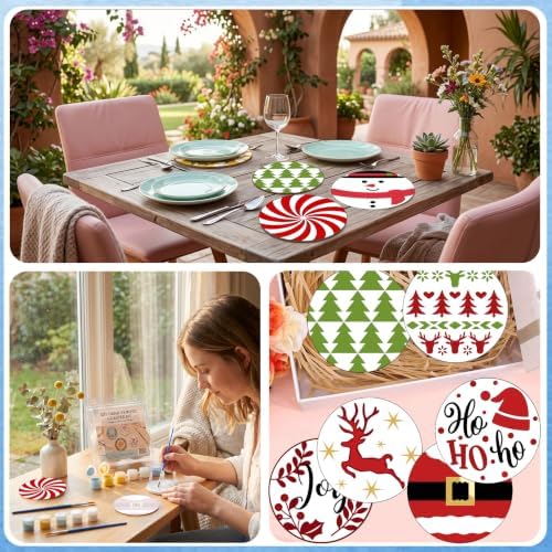 8 Pack Christmas Paint by Numbers Kits Coasters with Holder Cork Pads - Image 6