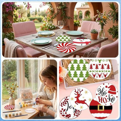 8 Pack Christmas Paint by Numbers Kits Coasters with Holder Cork Pads - Image 6