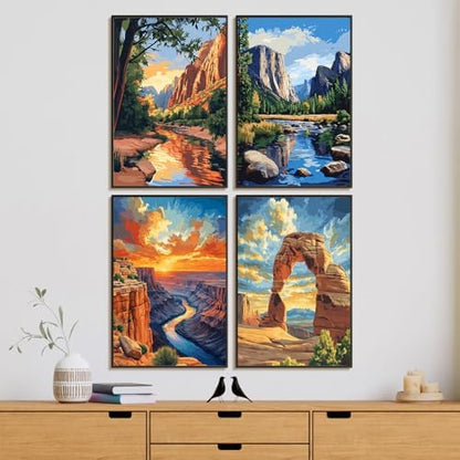 4 Pack Framed Paint by Numbers Kit for Adults National Park, Wooden Easel - Image 2