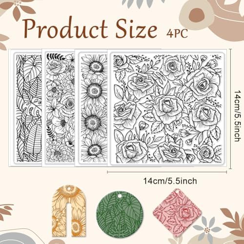 CHGCRAFT 4Pcs 4 Styles Plants Flowers Polymer Clay Texture Sheets, 5.5x5.5Inch - Image 2