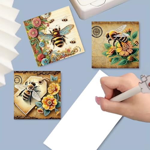 6Pcs Folding Greeting Card Diamond Art Painting Thank You Blessing Cards with White Envelope Rhinestones Painted Making Kits for Adults DIY Craft Holiday Gift-Bee - Image 2