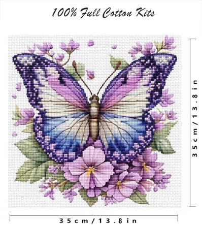 askkqtx Butterfly Stamped Cross Stitch Kits for Adults 14x14 Inch - Image 2