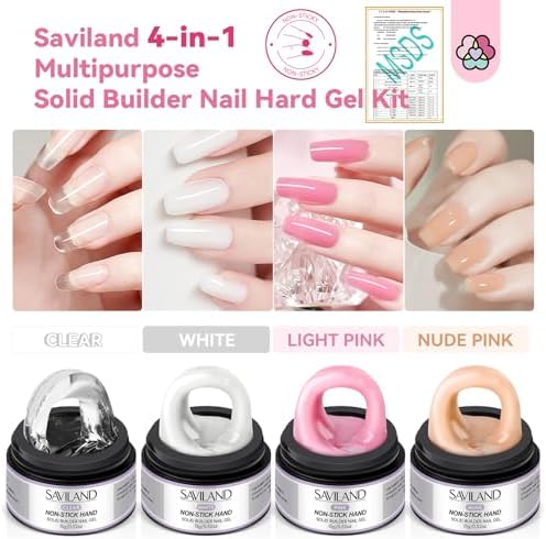 SAVILAND Non Sticky Solid Builder Nail Gel Kit Clear Nude White Pink - Image 2