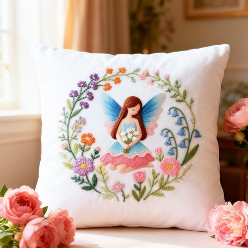 BEUNITONE 4 Set Fairy Patterns Embroidery Kit for Beginners 7.9"x7.9" DIY Complete Needlepoint Kits for Adults, Cross Stitch Starter Kit with Hoops and Instructions, Handmade Gifts for Home Decor - Image 7