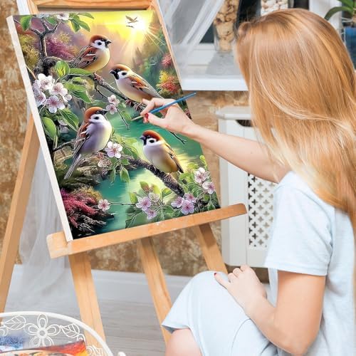 Bowetile Paint by Numbers Birds Kit for Adults, Framed Painting by Numbers Animal, Adults' Paint-by-Number Kits on Canvas, Acrylic Flower Number Painting Gifts for Home Wall Decor, 8x12in - Image 3