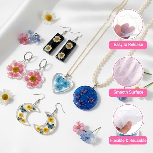 Resin Earring Molds, 5 PCS Epoxy-Resin Jewelry Mold Silicone Jewelry Pendant Mold Dangle Drop Earrings Resin Casting Molds with Built-in Holes for Earrings, Necklace, Pendants, Keychains Making - Image 4