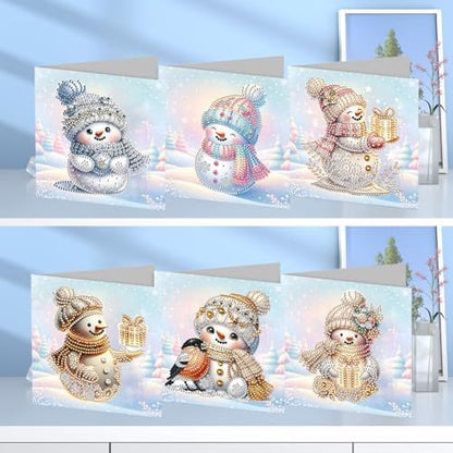 Diamond Art Christmas Cards Kit, 6PCS DIY Diamond Painting Christmas Cards with Envelopes, 5D Diamond Dot Greeting Cards for Adults, Xmas Card for Holiday Crafting Gifts (Colorful Christmas Snowman) - Image 2